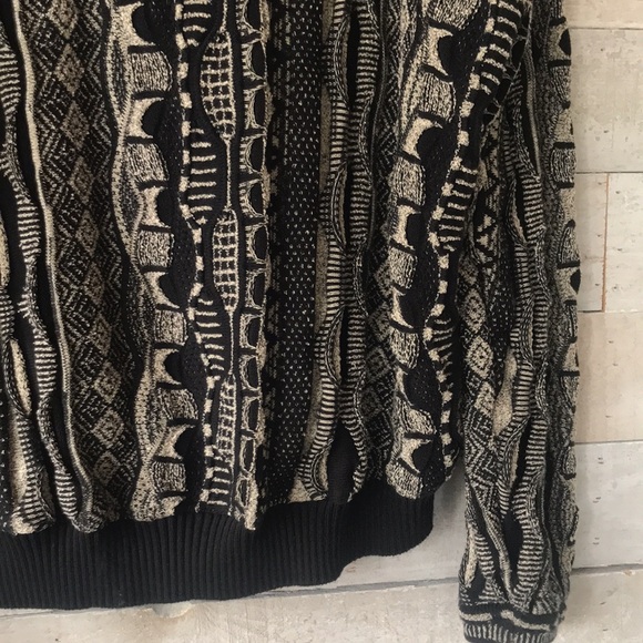 Tosani Coogi style knit faux leather and suede patchwork sweater - Picture 7 of 11